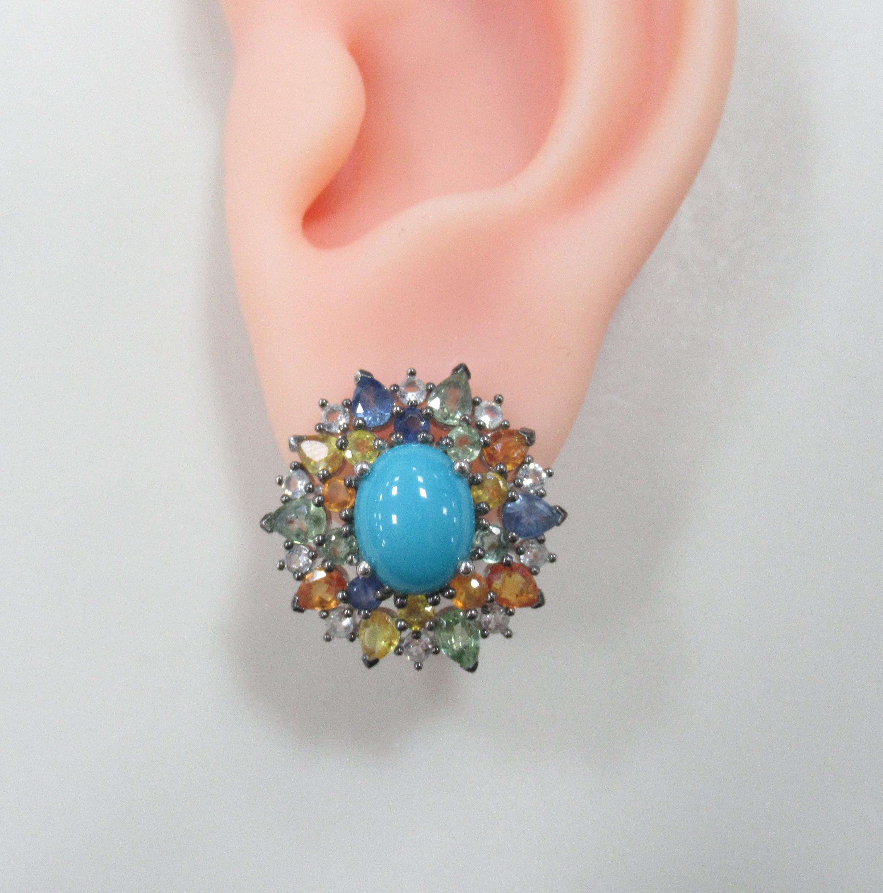 Серебряные серьги с бирюзой и мультисапфирами